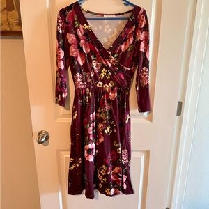 Floral Burgundy Wrap Dress